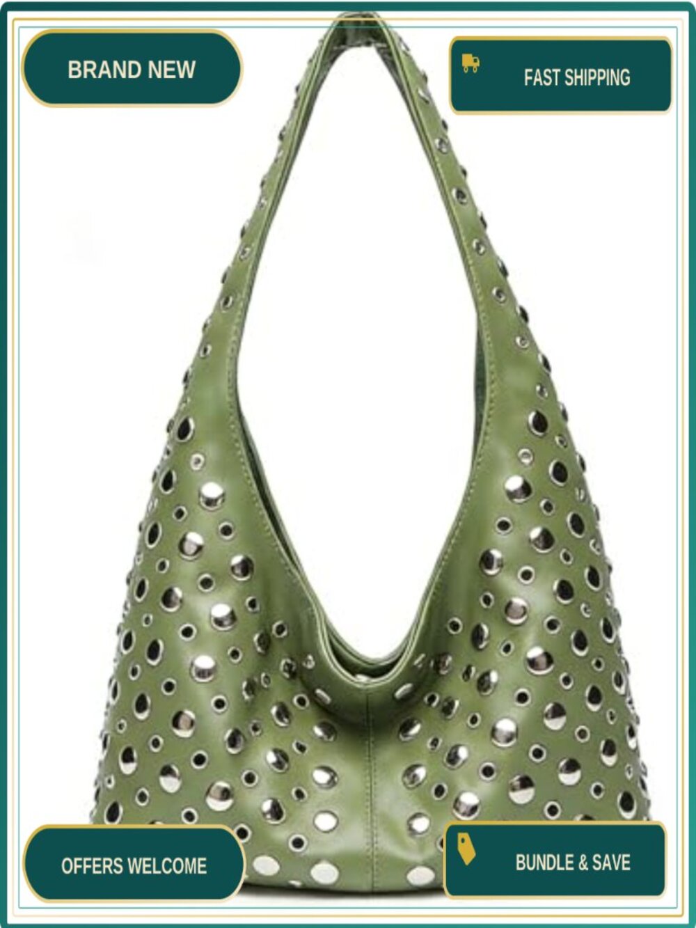 Punk Studded Shoulder Bag Soft PU Leather Y2K Purse